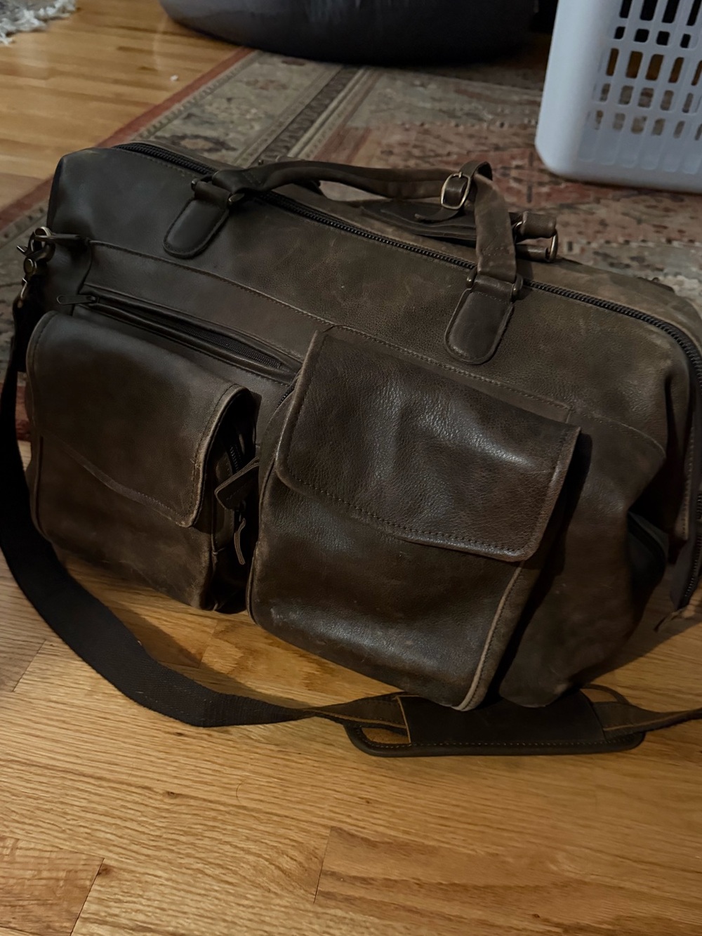 L.L. Bean Brown Leather Travel Duffel Bag with Yellow Interior - Picture 8 of 15